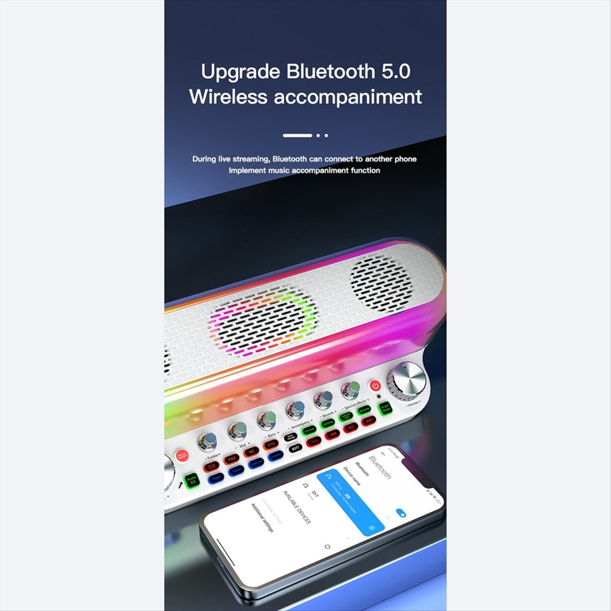 Portable Loud Karaoke Speaker with Two Mic Wireless Bluetooth Sound Card Speaker All-In-1 Sound Card for FamilyKTV Black