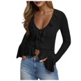 thumbnail image 1 of Blusa con cuello en V profundo y volantes para mujer - Mangas acampanadas, botones en la parte delantera - Para salir por la noche - S-L, 1 of 6