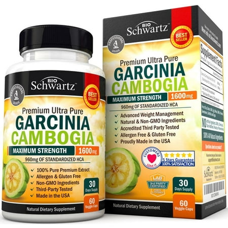 Garcinia Cambogia Pure Extract 1600mg with 960mg HCA. Fast Weight Loss & Fat Metabolism. Best Appetite Suppressant, Extreme Carb Blocker & Fat Burner for Women & Men. Garcinia Cambogia Premium