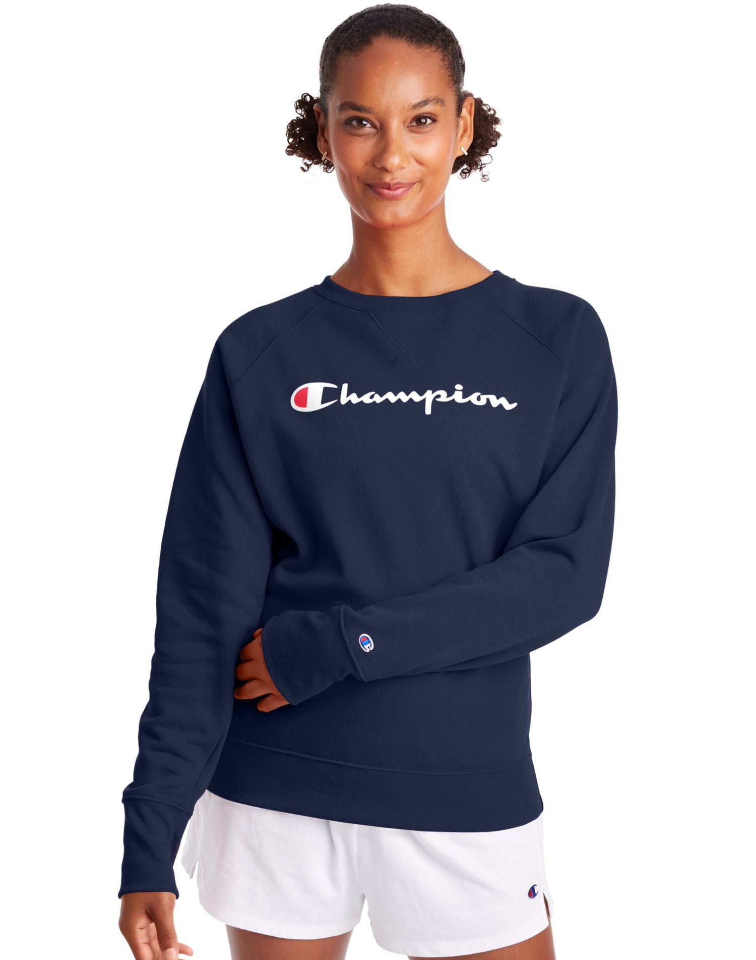 Champion Women s Athletics Powerblend Boyfriend Crew Script Logo Walmart