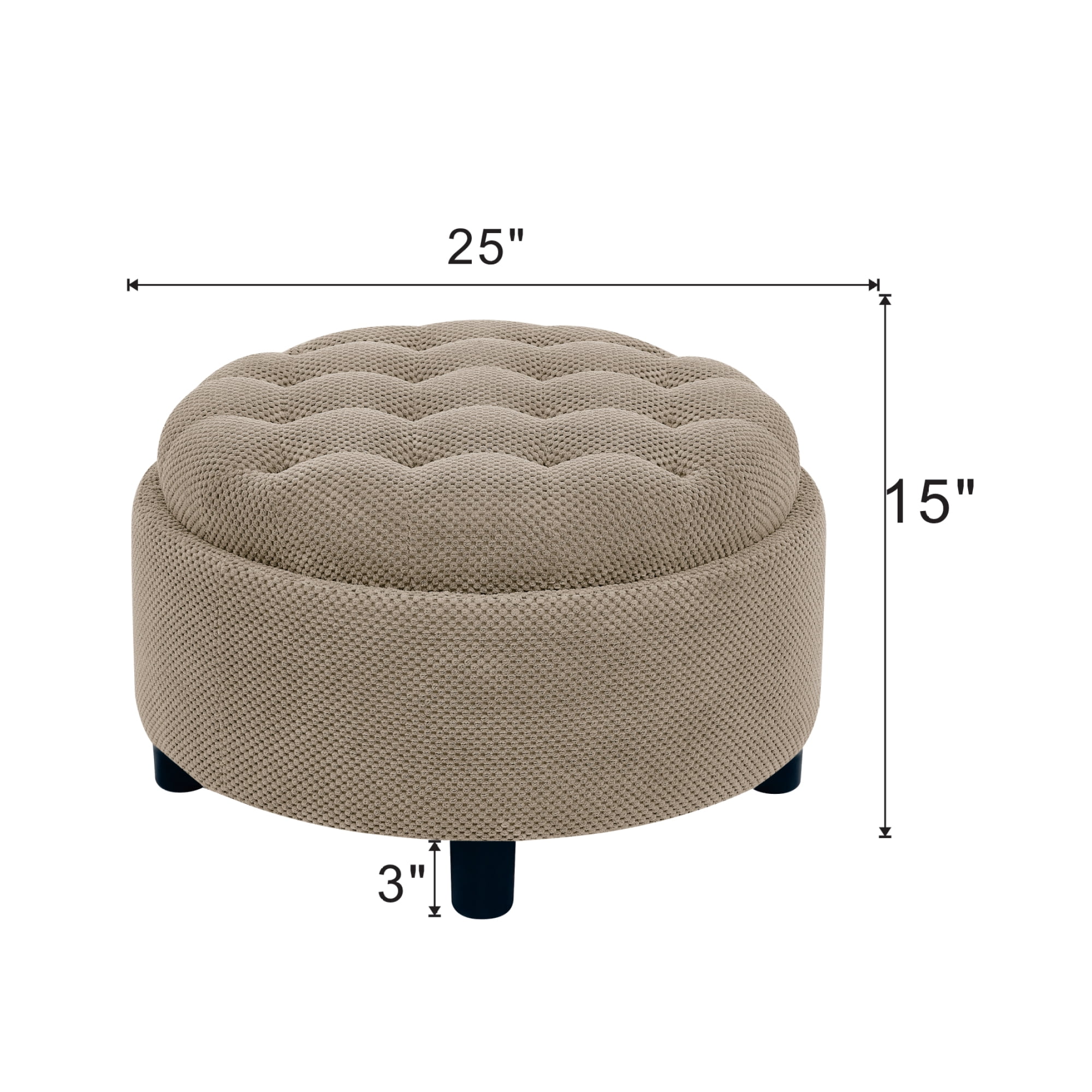 Leumius Storage Ottoman Bench,Round Coffee Table Ottoman,Wooden Top Side Table with Hidden Storage for Living Room,Bedroom,Camel