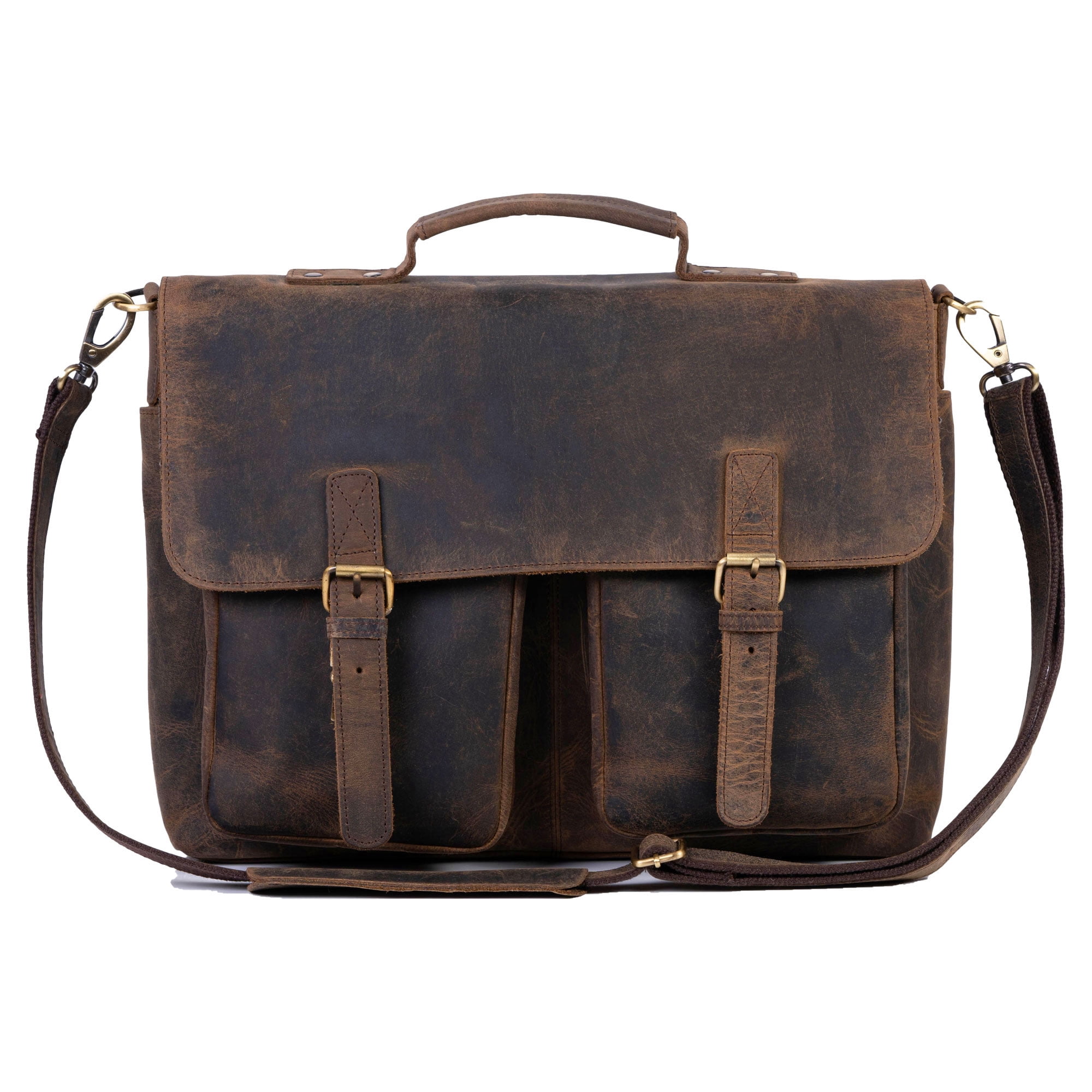 18 inch Buffalo Leather Briefcase Laptop Messenger Office College Bag for Men and Women