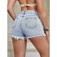 thumbnail image 4 of Plus Size Denim Shorts Women High Waisted Ripped Folded Hem Jean Shorts Light Blue S, 4 of 8