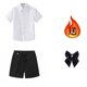 thumbnail image 4 of Odeerbi Niños 3 Piezas Caballero Traje Formal Preppy Vestido de Manga Corta Camisa de Vestido y Traje Pantalones Cortos Con Corbata Colegial Conjunto de Uniforme, 4 of 6