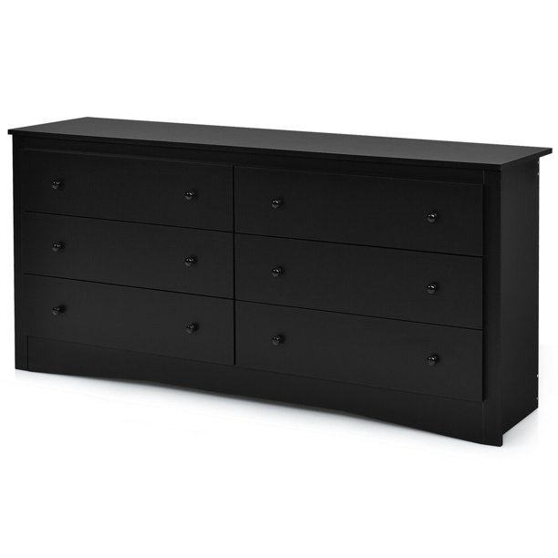Gymax 6 Drawer Double Dresser Chest of Drawers Storage in Black