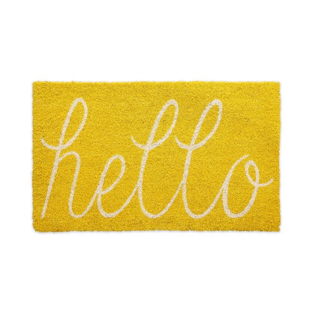 DII Yellow Hello Coir NonSlip Outdoor/Indoor Coir Doormat, 18" X 30