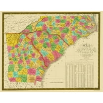 Historic State Map - North Carolina South Carolina Georgia 1831 - 23 x 29 - Vintage Wall Art