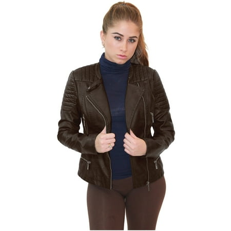 Olivia Miller Women Zip-Up Moto Faux Leather Jacket