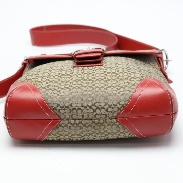 Pre-Owned COACH Shoulder Bag, Signature Canvas 6377, Red x Brown 