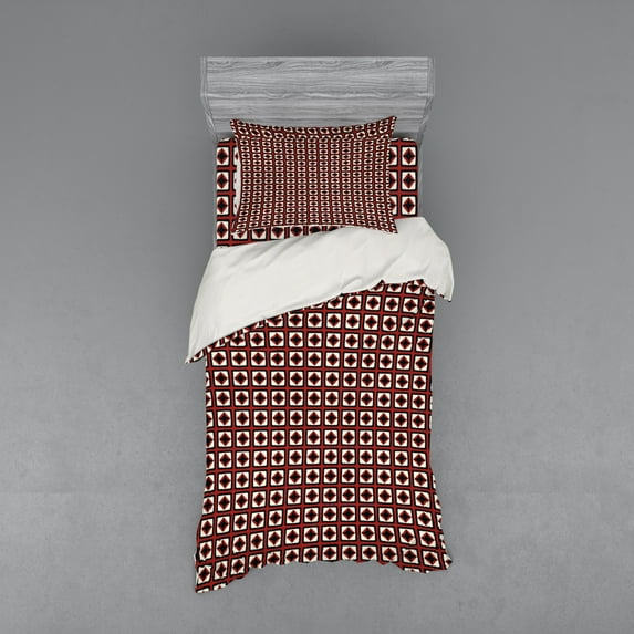 Geometric Duvet Cover Set, Rhombuses and Squares Grid Style Composition Folklore Composition, Bedding Set with Shams and Fitted Sheet, 3 Sizes, by Ambesonne