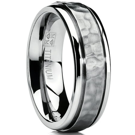 Hammered Men's Titanium Wedding Band Engagement Ring 7mm Comfort