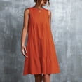 thumbnail image 2 of Women’s Summer Dress Sleeveless Round Neck Mini Beach Dress Solid Color Loose Fit Cute Short Flowy Pleated Tank Dress, 2 of 7