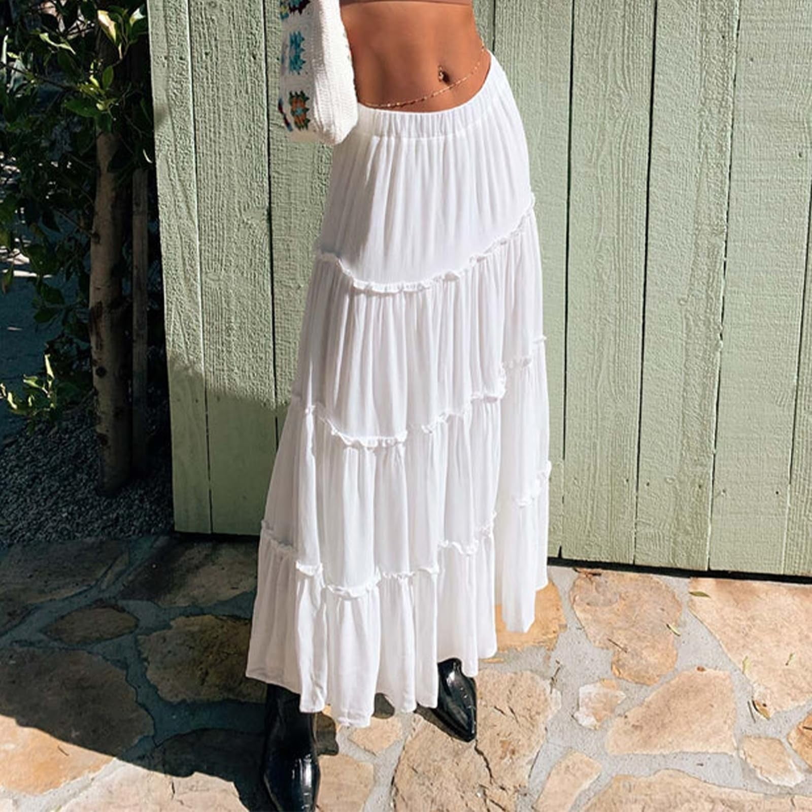 ハーリップトゥ　High-Waist Tiered Long Skirt M Round Tiered Long Skirt