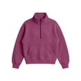 thumbnail image 5 of RUTAYY Women's Sweatshirt Long Sleeve Solid Color Quarter Zip Stand Collar Front Pocket Pullover Tops Purple, 5 of 5