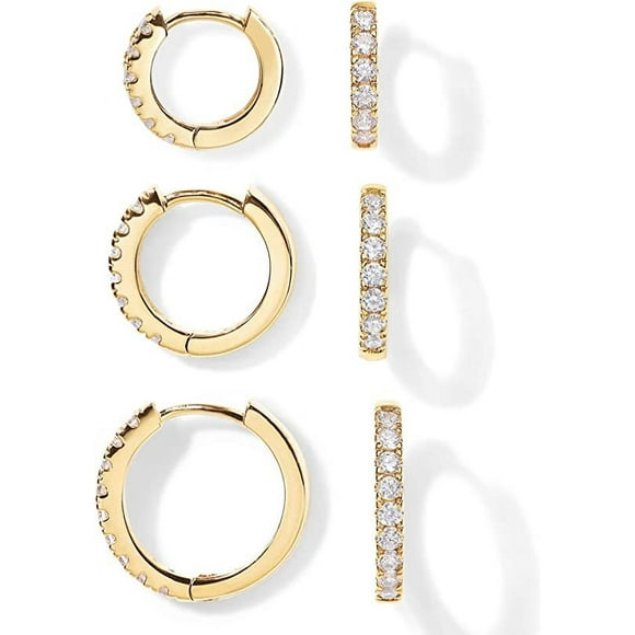 CLEARANCE! 18K Gold Plated 925 Sterling Silver Post, 3 Pairs Small Gold Hoop Earrings Set | Mini Cartilage Helix Huggie Hoop Pack for Women Men 8mm 10mm 12mm
