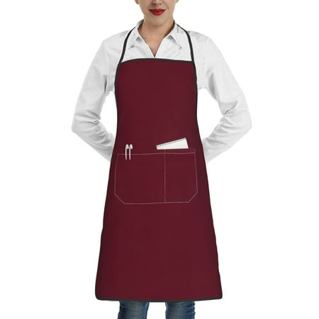 

Easygdp Maroon Apron Waterdrop Resistant with 2 Pockets Oil Resistant Cooking Kitchen Chef Apron for Women Men