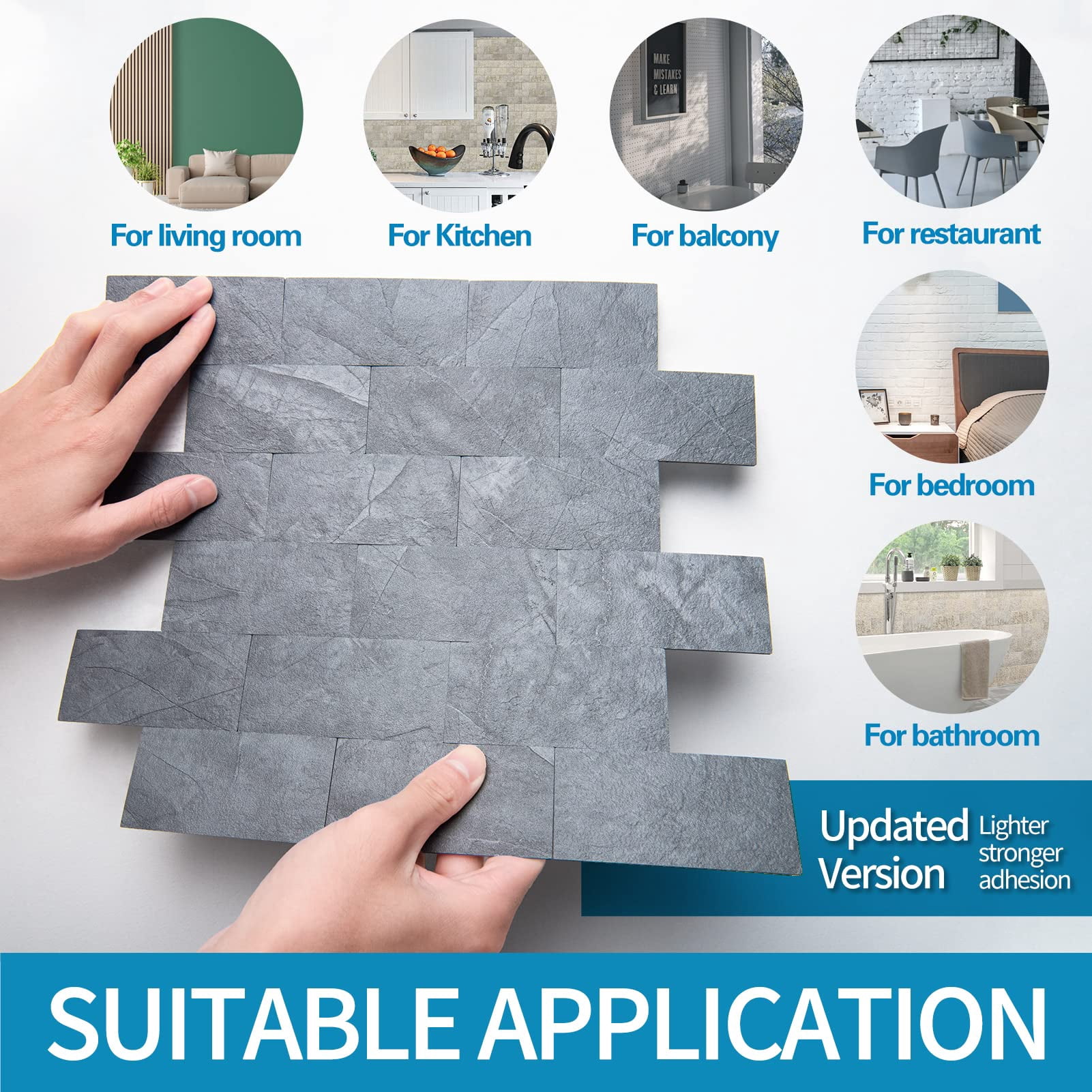 10-pack Peel And Stick Backsplash Tile For Kitchen Bathroom Fireplace Vanitity  Self-adhesive Wall In Blue Grey