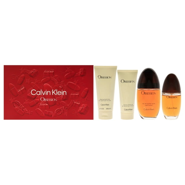 Obsession Calvin Klein Set de regalo 4 piezas EDP 3.3 oz EDP 0.5 oz Gel de ducha 3.4 oz Loción corporal 6.7 oz