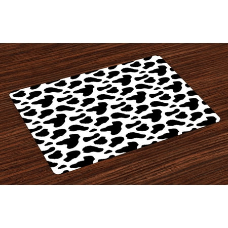 Cow Print Placemats Set of 4 Cow Hide Pattern with Black Spots Farm Life with Cattle Camouflage Animal Skin, Washable Fabric Place Mats for Dining Room Kitchen Table Decor,White Black, by (Best Place To Farm Heavy Hide)