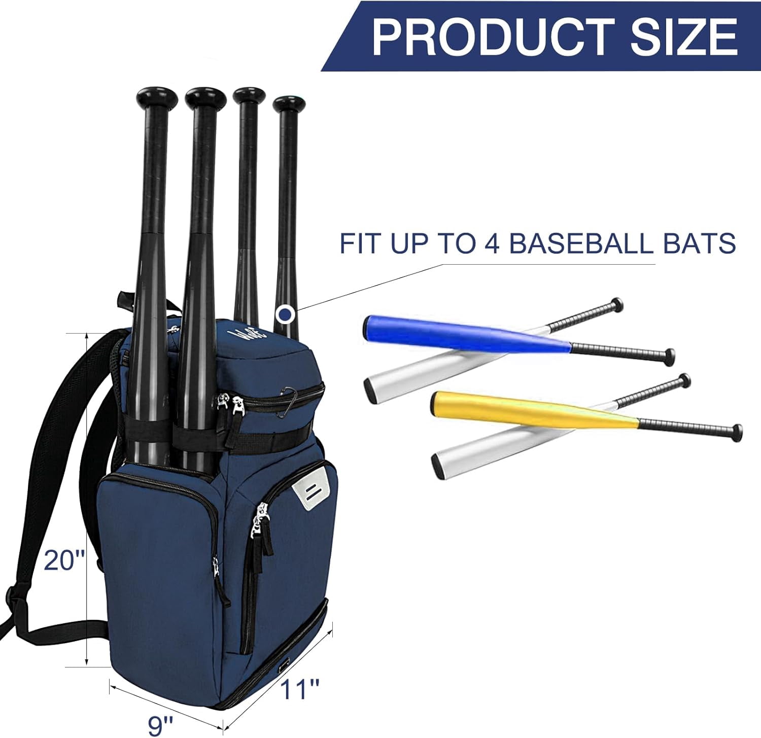 WOLT Baseball Bag Backpack for Youth Boys Adults Baseball Bag Multifunctional Sport Backpack for Ball Darkblue