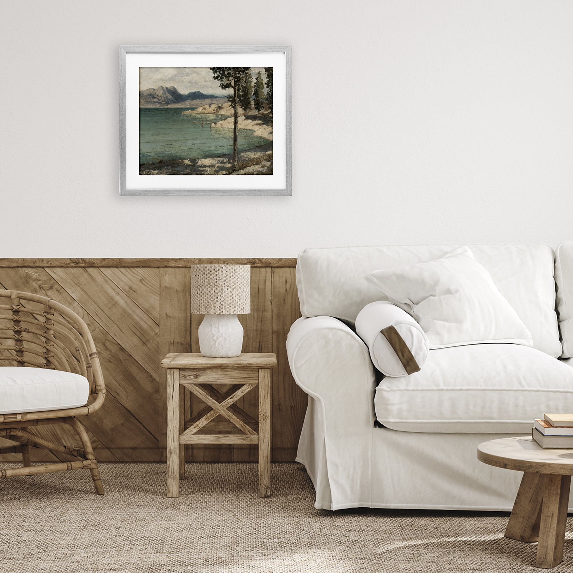 Stupell Industries Tranquil Shore with Trees Gray Framed Print Under Glass, design by Arlington Prints