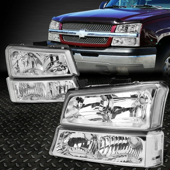 Nuvision for 03-06 Chevy Silverado 1500-3500 Avalanche Headlight Bumper Lamps Chrome/Clear