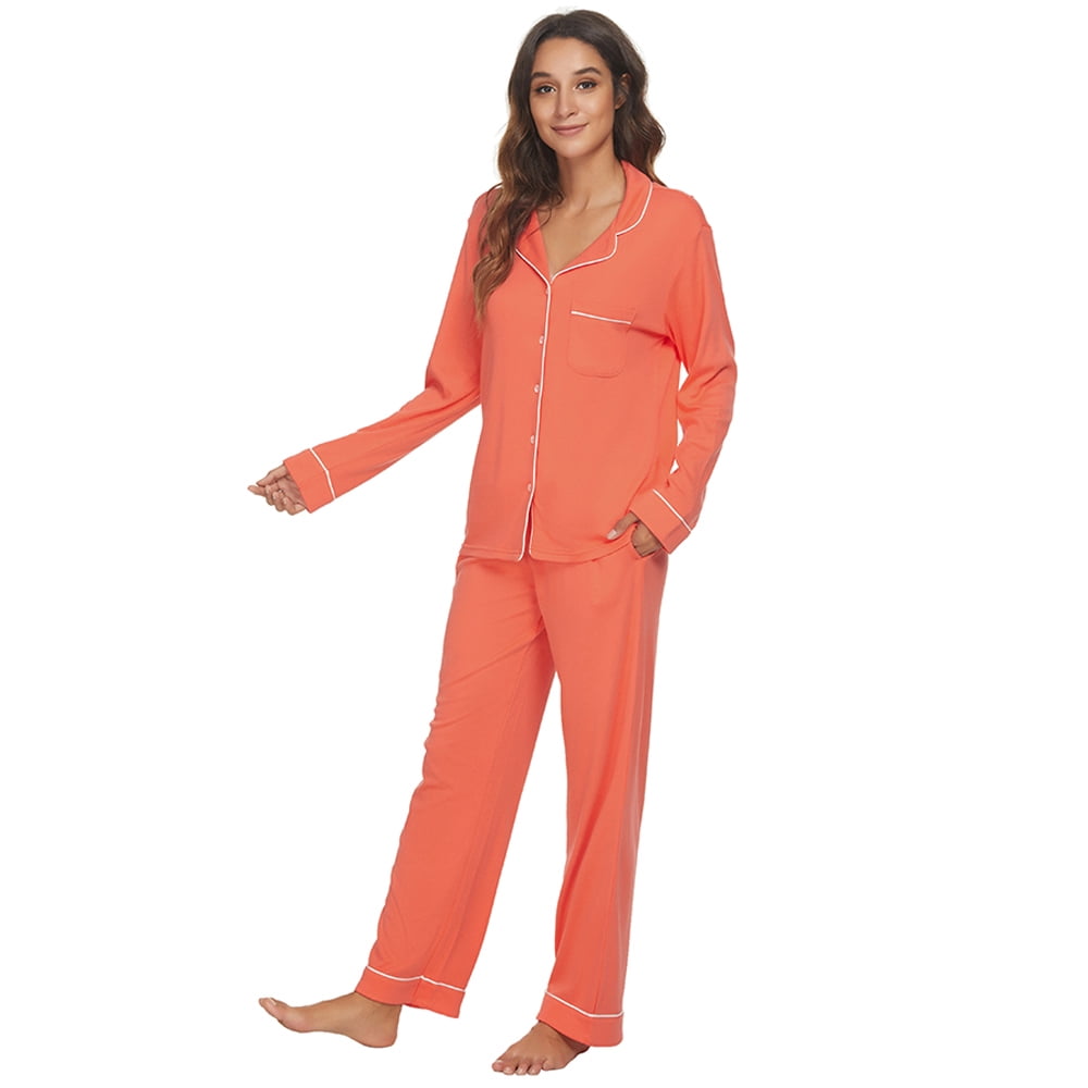 HEARTNICE Women Button up Pajama Set Long Sleeve Sleepwear Lightweight Pjs  Set, (Grey Mel,2XL)