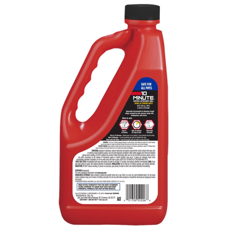 Zep Commercial Strength Drain Opener Gel, Safe for All Pipes, 64oz