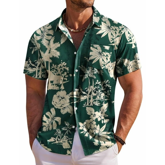 COOFANDY Men's Short Sleeve Button Down Shirts Wrinkle Free Hawaiian Shirts for Men