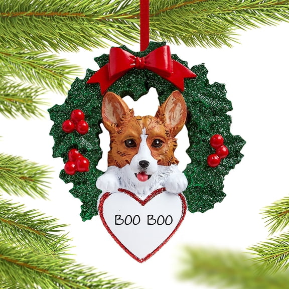 Corgi Dog with Wreath Ornament