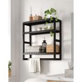 thumbnail image 1 of Estantería de almacenamiento sobre el inodoro para baño, montado en la pared, 3 niveles que ahorra espacio, organizador de estantes de esquina de bambú, toallero de papel higiénico con barra, 1 of 7