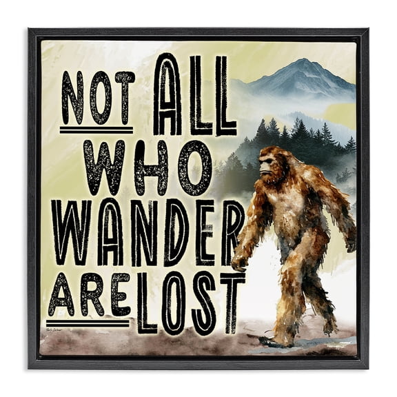 Stupell Industries Not All Who Wander Phrase Quotes and Sayings Painting Black Floater Framed Canvas Art Print Wall Art, 18 x 18