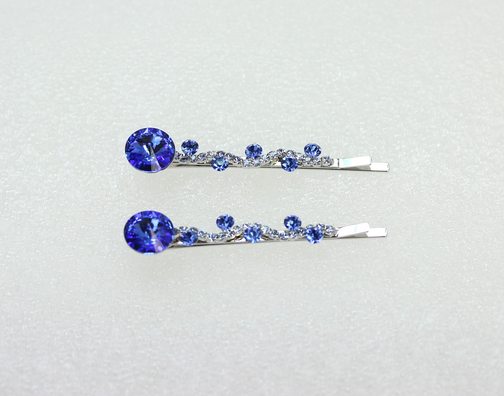 Faship  A Pair Of Blue Premium Rhinestone Crystal Floral Hair Clips 2 Pcs Pins