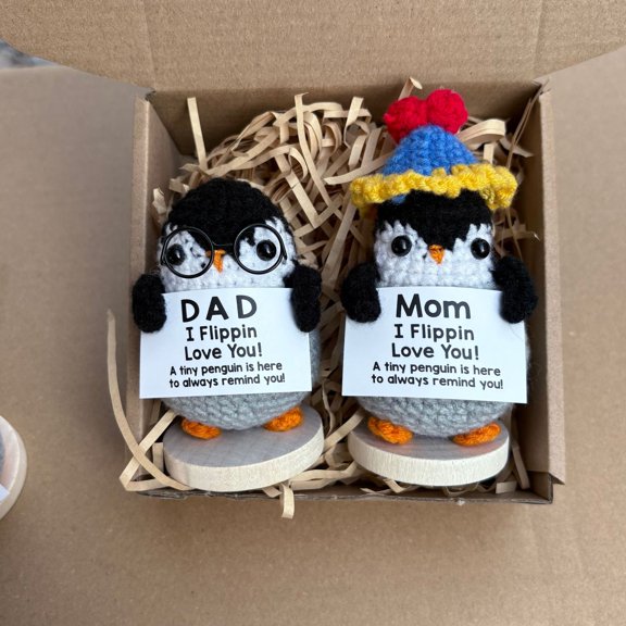 2Pack Handmade Emotional Support Penguin, Positive Crochet Doll with Card, Inspirational Small Handmade Knitted, Funny Gift for Women Men Birthday Friends Coworkers, Office Decor