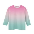 thumbnail image 5 of ZACPNCV Kids Three-Quarter Sleeve Shirts Gradient Crewneck Pullover Basic Tees Daily Tees Blouses Spring Summer Clothes Pink 3-4 Years, 5 of 5