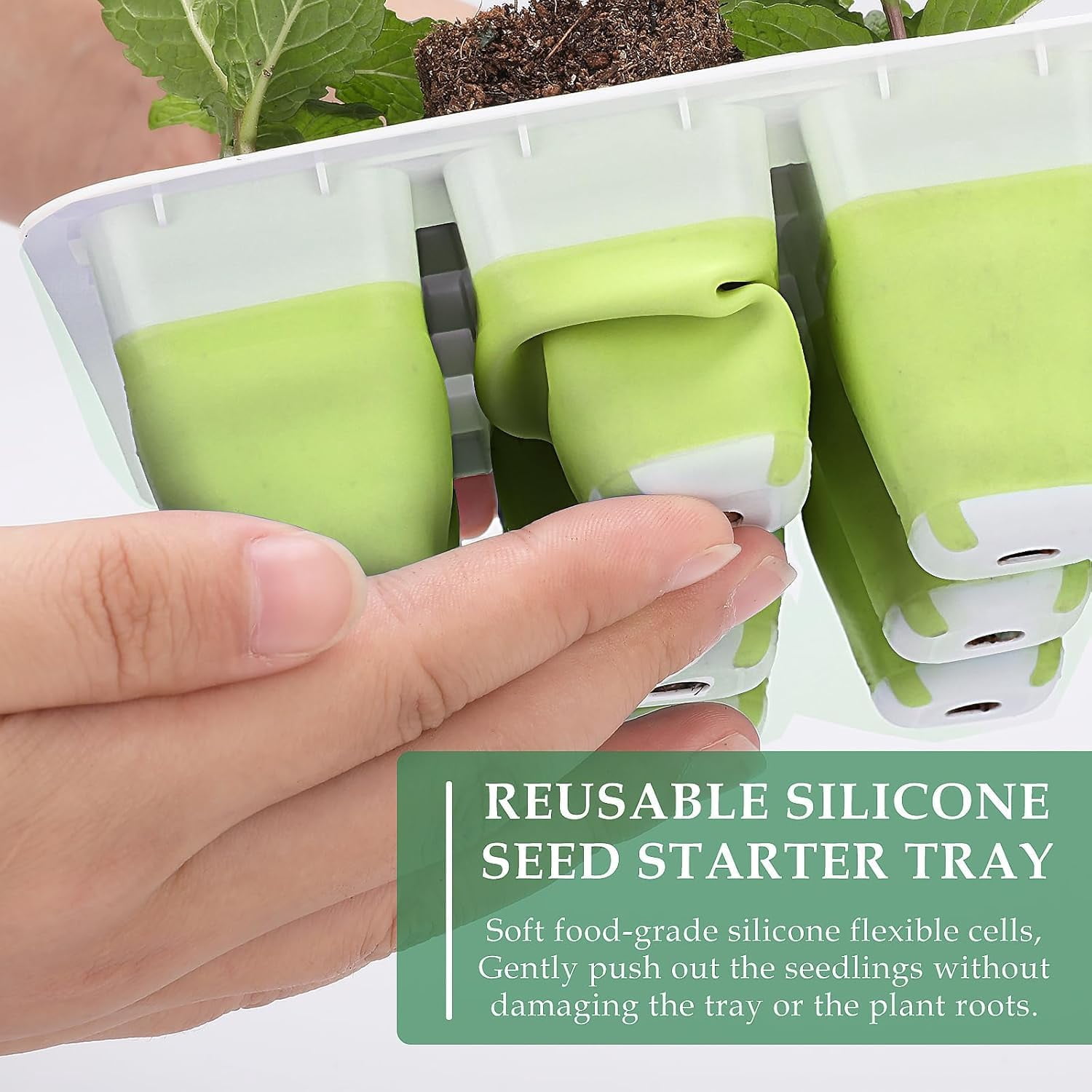Reusable Seed Starter Kit, Seed Starter Trays, Silicone Seedling Starter Trays with Flexible Pop-Out Cells for Starting Plant Seeds, Indoor Gardening Germination Trays