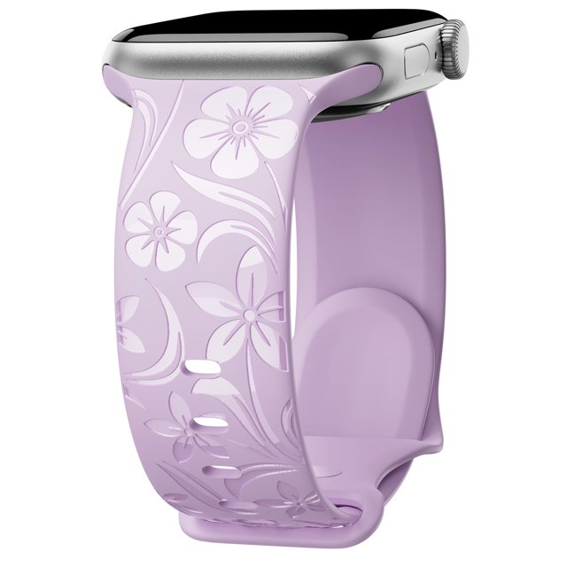 Correa Con Grabado Floral Compatible Con Apple Watch Band De 38 Mm, 40 Mm, 41 Mm, 42 Mm, 44 Mm, 45 Mm, 46 Mm, 49 Mm, Correa De Silicona Brillante Con Diseño De Flores Silvestres Para Iwatch Band Serie