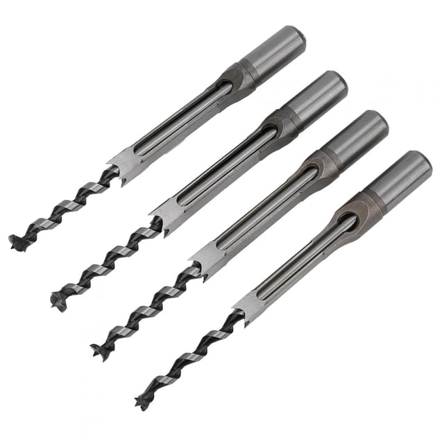 Juego de 4 brocas para taladro de agujeros cuadrados para carpintería, herramientas de perforación de madera de acero con cojinetes de 11 a 12,7 mm