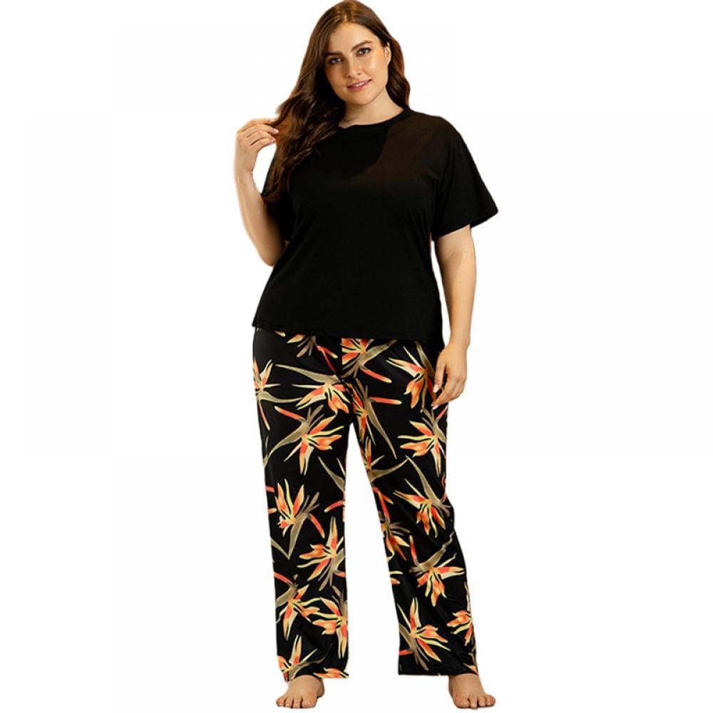 Women's Plus Size Pajama Sets, Women Sleepwear Tops with Capri Pants ...