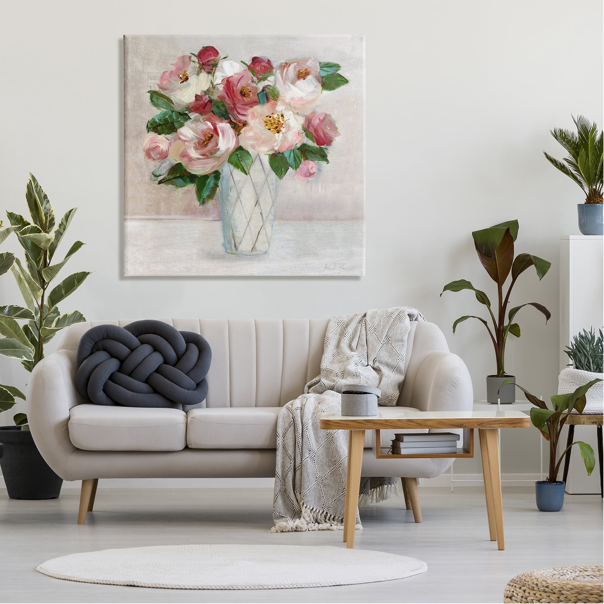 Stupell Industries Pink & Red Rose Bouquet Botanical & Floral Painting Gallery Wrapped Canvas Art Print Wall Art, 36 x 36