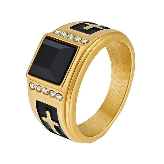 PAMTIER Men's Stainless Steel Personalized Vintage Cross Prayer Lucky Gemtone Ring Gold Size 10