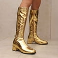 thumbnail image 2 of Juebong Women's Knee High Boots Chunky Low Heel Disco Stretchy Boots Glitter Metallic Silver Boots Side Zipper Gogo Boots Gold,42, 2 of 7