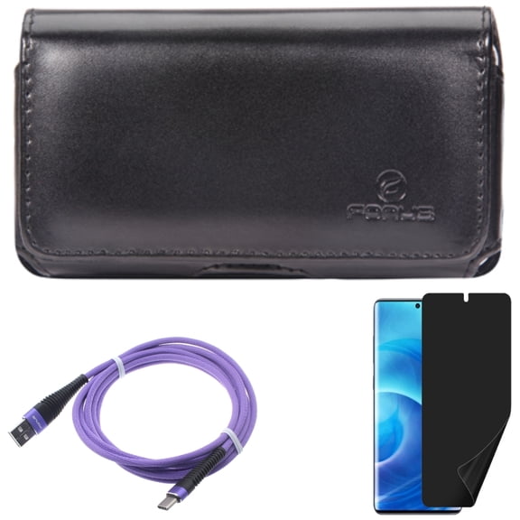 10ft USB Cable w Privacy Screen Protector w Case Belt Clip for Samsung Galaxy S20 - Purple Type-C, TPU Film [NOT GLASS], Leather Swivel J7G fits Samsung Galaxy S20 Model