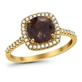 thumbnail image 3 of Halo Art Deco Natural Chocolate Smoky Quartz Round Wedding Ring 925 Sterling Silver Size 5, 3 of 4