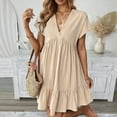 thumbnail image 2 of Women's Casual V Neck Short Sleeve Dress For Everyday Wear Basic Solid Color Summer Spring Outfit With Necklace Styling, 2 of 2