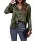 thumbnail image 2 of Blusa de seda satinada con botones para mujer - Camisa de trabajo informal holgada de manga larga - Tejido suave 95 % poliéster - Prenda versátil, 2 of 6