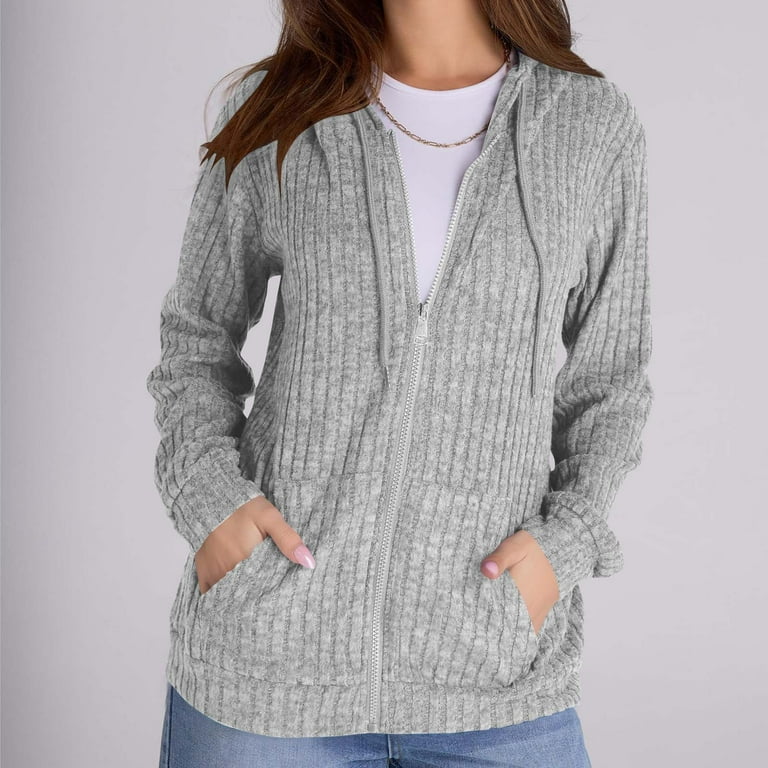 WMTBSRSW Women's Fall Zip Jackets Casual Ribbed Knit Long Sleeve