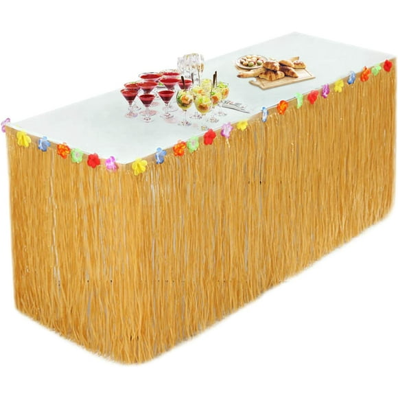 Hweilai Hawaiian Luau Table Skirt, Hawaiian Grass Skirt, Luau Party Tiki Tropical Beach Birthday Picnic Party Decoration