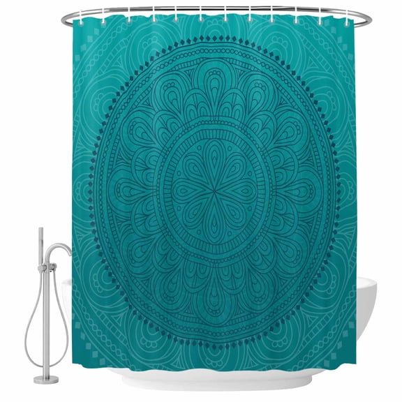 Shower Curtain Bathroom Set Bohemian Flower on Teal Green Waterproof Fabric Shower Curtains with Grommets&Hooks, Boho Chic Blossom Floral Privacy Bath Curtain for Bathtub 72x72in