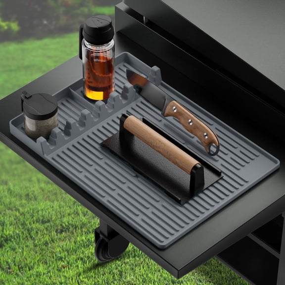 Silicone Griddle Tools Mat for Blackstone, Large Silicone Spatula Mat with Drip Pad, Grill BBQ Caddy Utensils Holder for Kitchen, Cooking & Countertop, Griddle Accessories for Blackstone（Black）